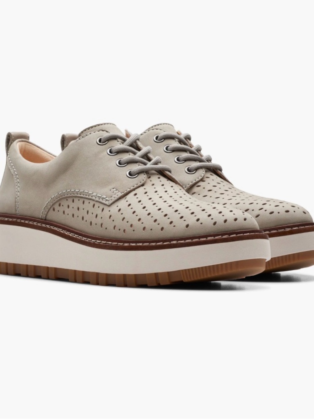Clarks Orianna Move Wedge Gray Derby Platform Oxford Leather Women’s 9.5 [JO]